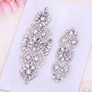 Sparkling rhinestone pearl bridal garter appliqué patch for wedding dress and DIY sewing decor.
