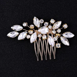 Stunning bridal crystal hair comb handmade gold wedding hair accessories for women.