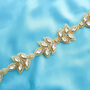 Bridal rhinestone applique wedding dress belt sash crystal waist chain sparkling bridal accessory
