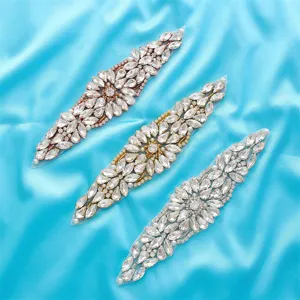 Exquisite rhinestone applique for wedding dress and bridal belt accessories, sparkling details.