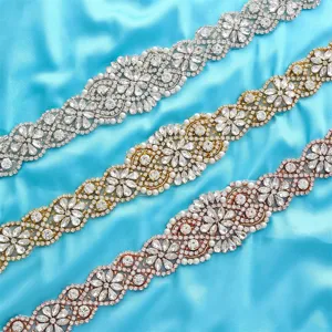 Sparkling rhinestone crystal applique wedding belt bridal sash accessory in multi colors.