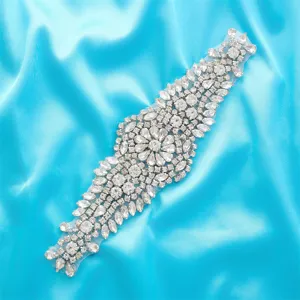 Bridal Wedding Dress Rhinestone Applique Belt Accessories Gold Silver Rose Gold Crystal Sew On Patch DIY Garment Trim