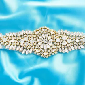 Elegant rhinestone applique wedding belt patch bridal dress crystal accessory sparkling piece.