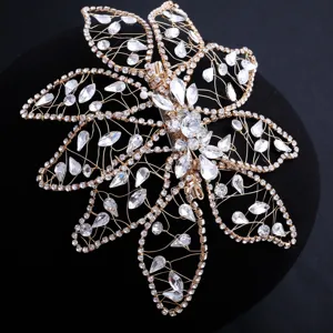 Handcrafted wire crystal hair clip, gorgeous rhinestone leaf design bridal hair accessory.