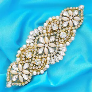 Exquise applique de ceinture de mariée en strass et perles pour robe de mariage