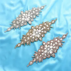 Elegant bridal rhinestone applique patch sparkling crystal belt accessory DIY wedding dress 3pcs