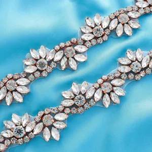Exquisite rhinestone applique bridal belt trim sparkling crystal wedding dress accessories