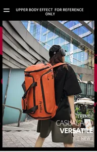 Large capacity orange travel backpack and duffel bag for outdoor sports and short trips.