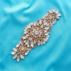 Handmade Rhinestone Applique Wedding Dress Belt Patch Bridal Crystal Sew On Trim For Women Apparel Accessories