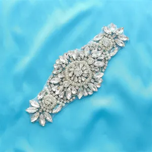 Bridal crystal rhinestone appliqué trim detail close up for wedding dress sash belt DIY