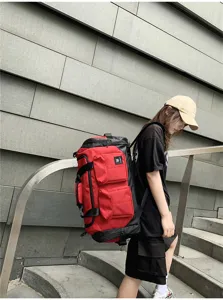 Large capacity travel duffel bag outdoor fitness backpack red black casual sports bag