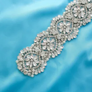 Stunning rhinestone bridal belt appliqué wedding dress crystal sash accessory for women.