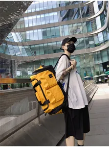 Large capacity travel duffel bag with multi pockets, stylish yellow and black design.