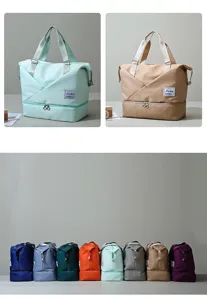 Large capacity travel duffel bag waterproof gym bag with wet dry compartment for women.