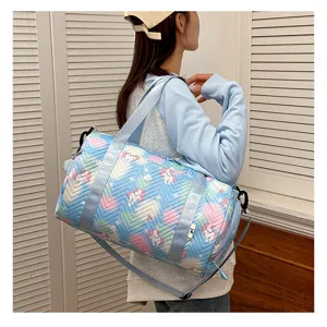 Colorful unicorn print gym duffel bag for women, cute sports yoga travel shoulder bag.