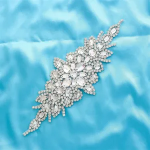 Exquisite rhinestone applique detail, sparkling crystals, perfect for bridal sash and dress DIY.
