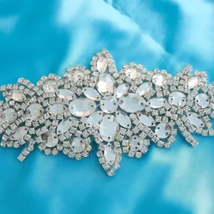 Bridal rhinestone applique crystal belt accessory for wedding dresses and evening gowns.