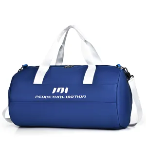 Blue sports gym duffel bag with white straps, large capacity yoga training bag for daily fitness.