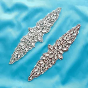 Rhinestone appliqué bridal belt crystal beaded patch for wedding dress DIY accessories detail shot