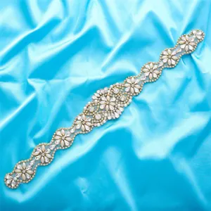 Bridal crystal rhinestone pearl belt applique for wedding dress sash waist accessory