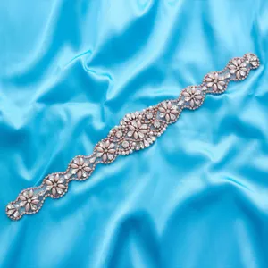 Bridal rhinestone belt sparkling crystal floral applique wedding dress accessory