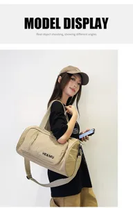 Large capacity travel duffle bag casual gym shoulder handbag beige stylish lightweight