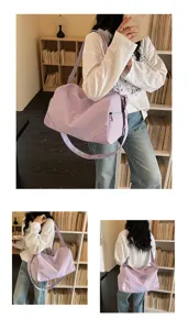 Purple large capacity fitness gym duffel bag for women travel weekender bag detail
