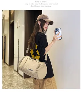 Casual large capacity travel gym bag with wet dry separation, lightweight canvas shoulder duffel.