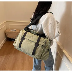 Grote capaciteit reistas duffel bag voor heren en dames lichtgroene sport schoudertas.