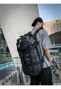 Black multi-functional large capacity travel backpack waterproof outdoor sports bag