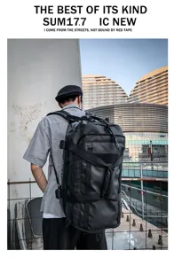 Large capacity waterproof tactical travel backpack for men business sports fitness daily use black