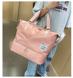 Pink travel duffel bag with large capacity, waterproof fitness bag and shoe compartment.