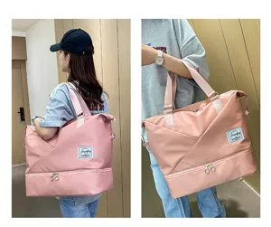 Large capacity travel duffel bag with bottom compartment, lightweight gym luggage for women.