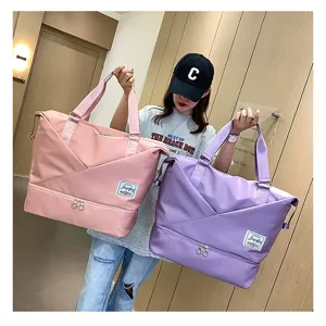 Large capacity travel duffel bag with wet dry separation, lightweight gym luggage bag for women.