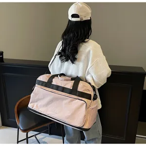 Grande borsa da viaggio per donna, borsone palestra espandibile e leggero rosa per weekend.
