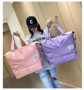 Large capacity travel duffel bag for women, lightweight gym tote with dry wet separation.
