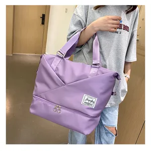 Large capacity purple travel duffel bag for women lightweight gym luggage storage bag