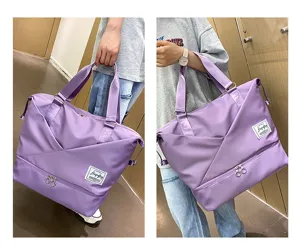 Large capacity travel duffel bag with dry wet separation, perfect for gym, sports and short trips.