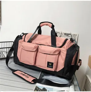 Large capacity travel duffle bag pink fitness gym bag casual shoulder messenger bag for women.
