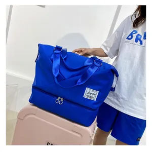 Blue travel duffel bag large capacity fitness gym bag waterproof overnight luggage bag detail