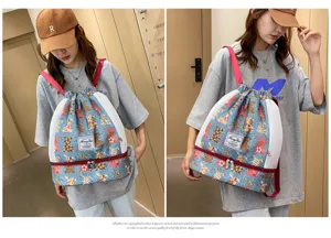 Sac à dos de sport à cordon imperméable multifonction avec séparation humide sèche et motif lapin