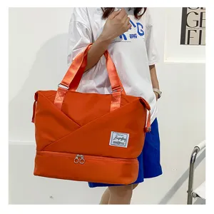 Large capacity travel duffel bag with bottom compartment, lightweight gym sports bag for women.