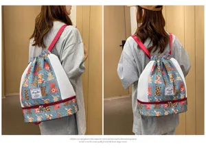 Sac à dos cordon multifonction, joli motif de lapin, grande capacité pour voyage et sport.
