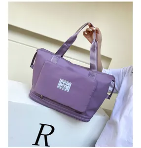 Sac de voyage étanche violet détail, grand sac de rangement pliable grande capacité