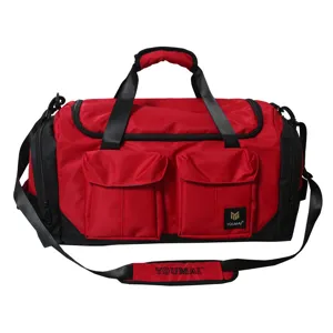 Red black travel duffel bag large capacity sports gym bag with shoulder strap for men women