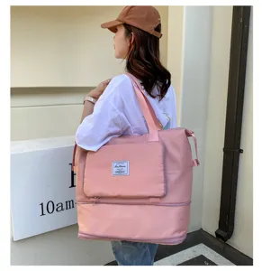 Grand sac de voyage rose étanche pliable pour femme idéal pour week-end et quotidien.