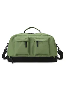 Large capacity green travel duffel bag with multi pockets and bottom compartment for gym sports.