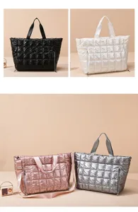 Quilted puffer tote bag waterproof gym fitness shoulder bag casual travel handbag for women