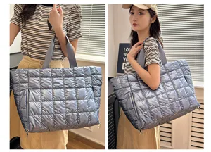 Stylish metallic quilted gym bag with dual handles and side pocket for daily travel and yoga.