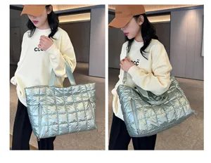 Quilted puffer gym bag with large capacity, waterproof design for travel and sports fitness.